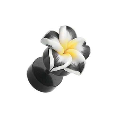 Hawaiian Plumeria Flower Acrylic Fake Plug Fake Plug Impulse Piercings 16 gauge (1.2mm) Black