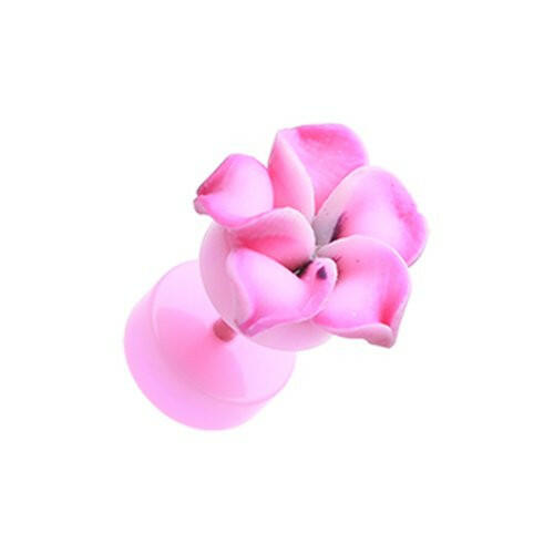 Hawaiian Plumeria Flower Acrylic Fake Plug Fake Plug Impulse Piercings 16 gauge (1.2mm) Pink