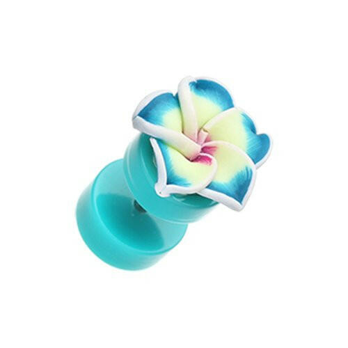 Hawaiian Plumeria Flower Acrylic Fake Plug Fake Plug Impulse Piercings 16 gauge (1.2mm) Teal