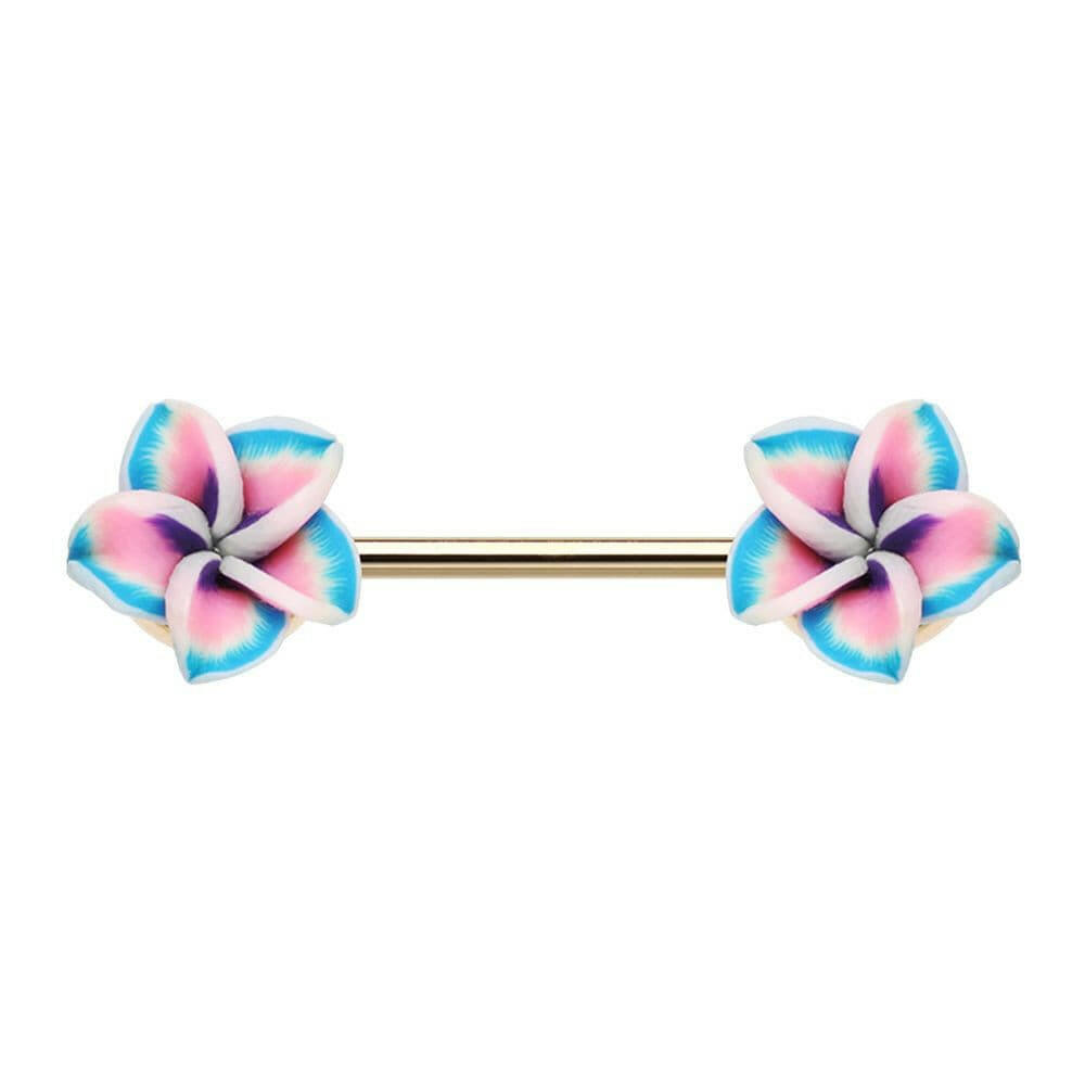 Hawaiian Plumeria Flower Nipple Barbell Ring Nipple Ring Impulse Piercings