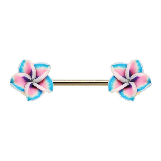 Hawaiian Plumeria Flower Nipple Barbell Ring Nipple Ring Impulse Piercings