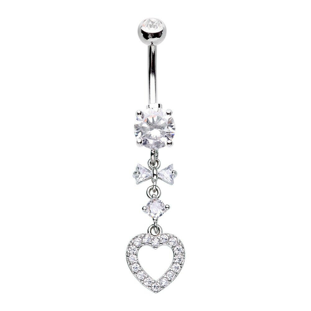 Heart Bow CZ Drop Cubic Zirconia Belly Button Navel Ring Belly Button Ring Impulse Piercings