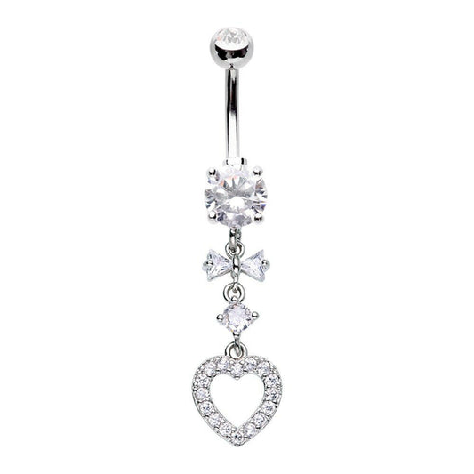 Heart Bow CZ Drop Cubic Zirconia Belly Button Navel Ring Belly Button Ring Impulse Piercings