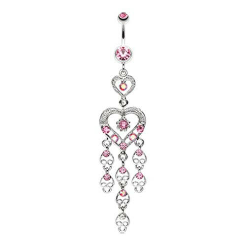 Heart Chandelier Belly Button Ring Navel Ring Impulse Piercings Light Pink