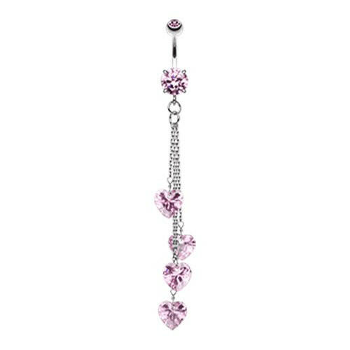 Heart Crystal Drops Cubic Zirconia Belly Button Ring Navel Ring Impulse Piercings Pink