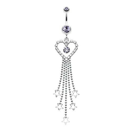 Heart Crystalline Star Falls Belly Button Ring Navel Ring Impulse Piercings Tanzanite