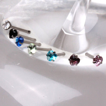 316L Stainless Steel Prong Set Heart CZ Nose Bone - Skin Metals