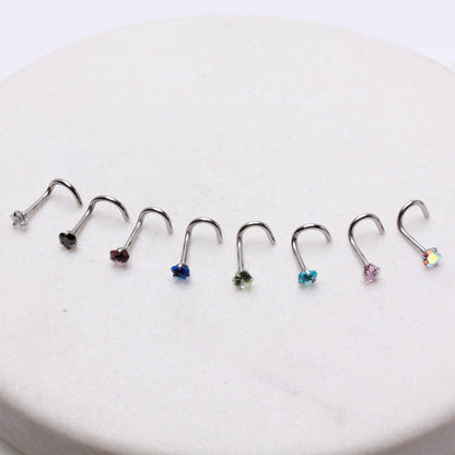316L Stainless Steel Prong Set Heart CZ Screw Nose Ring - Skin Metals