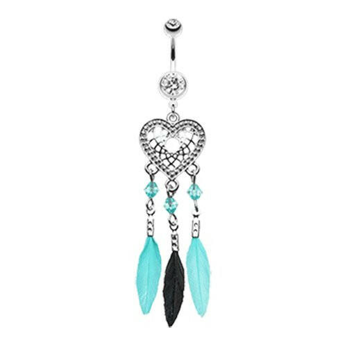 Heart Dreamcatcher Feathered Belly Button Ring Navel Ring Impulse Piercings Clear