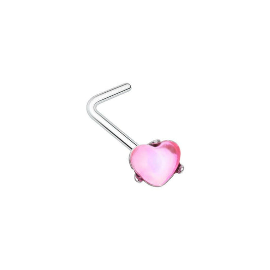 Heart Gem L-Shaped Nose Ring Nose Ring Impulse Piercings Pink