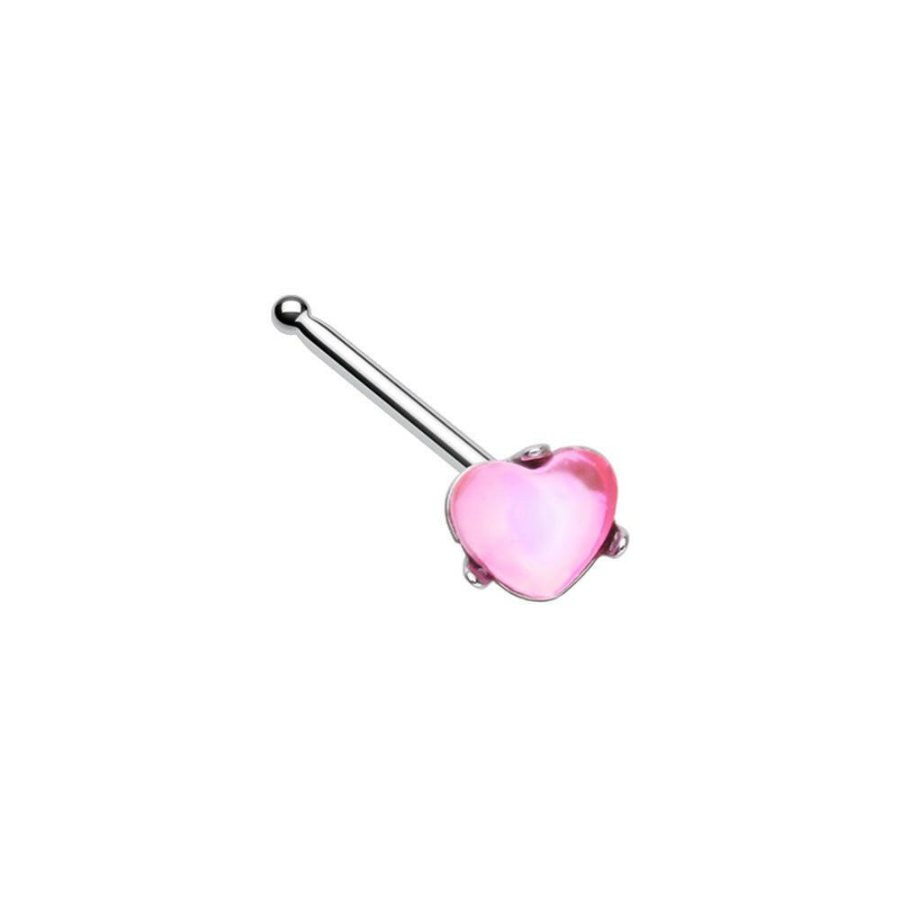 Heart Gem Nose Stud Ring Nose Ring Impulse Piercings Pink