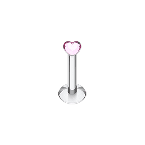 Heart Gem Top Internally Threaded Labret Labret Impulse Piercings 16 GA (1.2mm) Pink