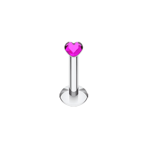 Heart Gem Top Internally Threaded Labret Labret Impulse Piercings 16 GA (1.2mm) Fuchsia