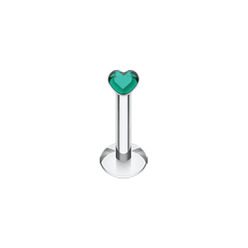 Heart Gem Top Internally Threaded Labret Labret Impulse Piercings 16 GA (1.2mm) Dark Green