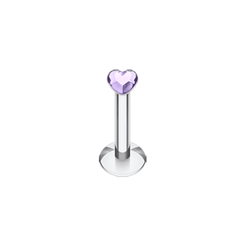 Heart Gem Top Internally Threaded Labret Labret Impulse Piercings 16 GA (1.2mm) Tanzanite