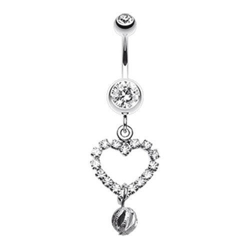 Heart Glittering Ball Belly Button Ring Navel Ring Impulse Piercings Clear