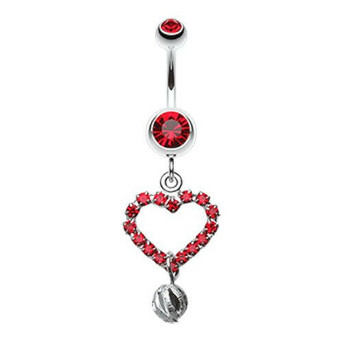 Heart Glittering Ball Belly Button Ring Navel Ring Impulse Piercings Red