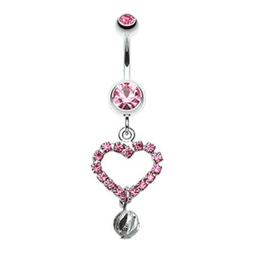 Heart Glittering Ball Belly Button Ring Navel Ring Impulse Piercings Light Pink