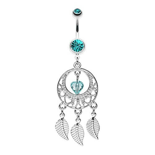 Heart Hoop Dream Catcher Belly Button Ring Navel Ring Impulse Piercings Teal