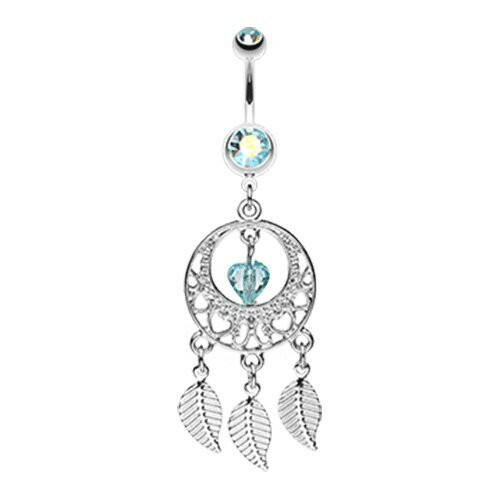 Heart Hoop Dream Catcher Belly Button Ring Navel Ring Impulse Piercings Aqua/Aurora Borealis