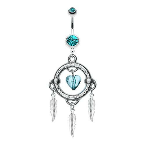 Heart Hoop Feather Dream Catcher Belly Button Ring Navel Ring Impulse Piercings Teal