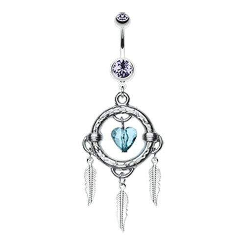 Heart Hoop Feather Dream Catcher Belly Button Ring Navel Ring Impulse Piercings Tanzanite