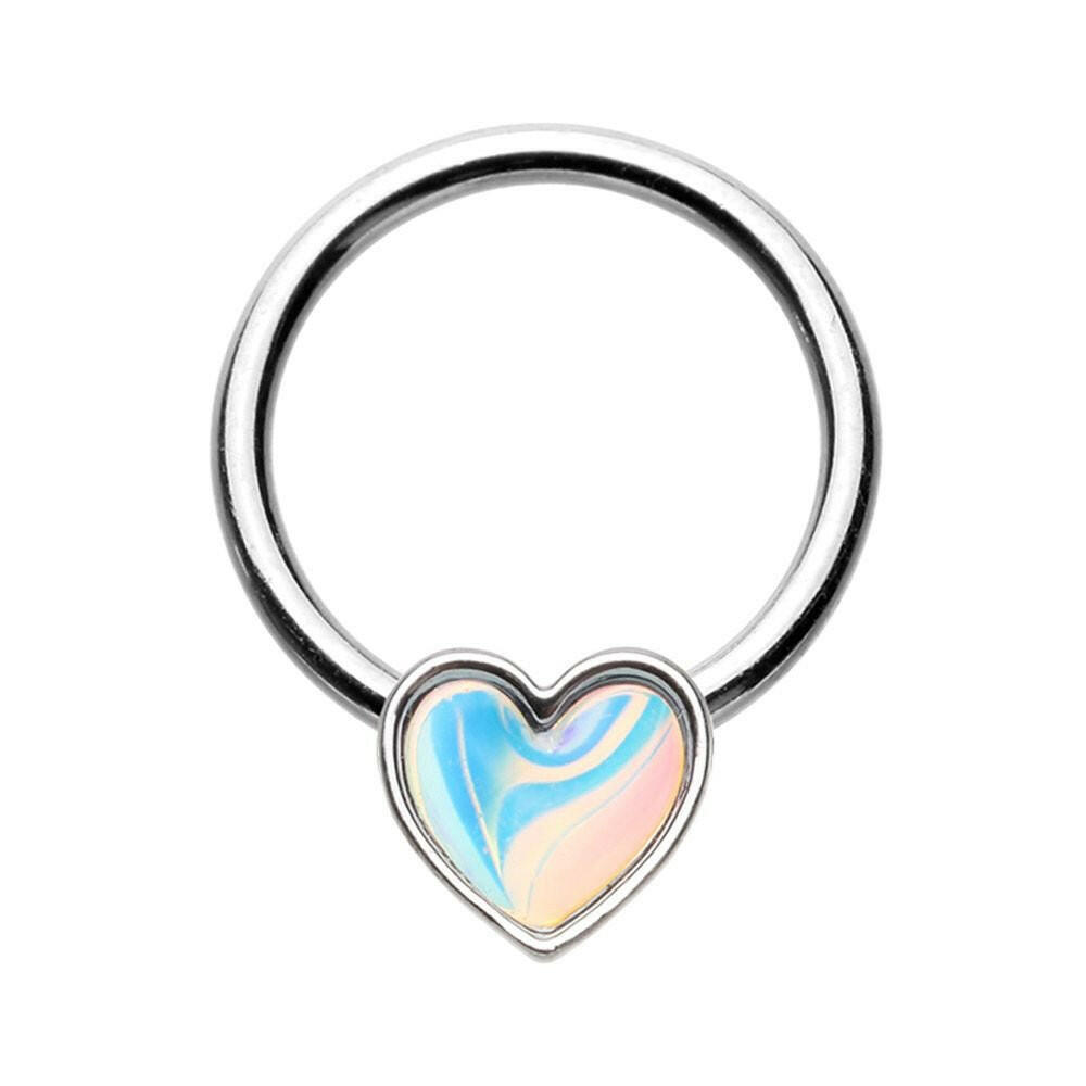 Heart Illuminating Moonstone Steel Captive Bead Ring Captive Bead Impulse Piercings 5/16" (8mm)