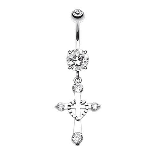 Heart in Cross Cubic Zirconia Belly Button Ring Navel Ring Impulse Piercings Clear