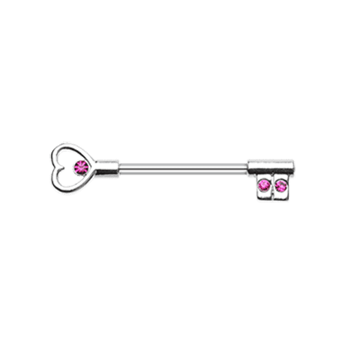 Heart Key Nipple Barbell Ring Nipple Ring Impulse Piercings 14 GA (1.6mm) Fuchsia