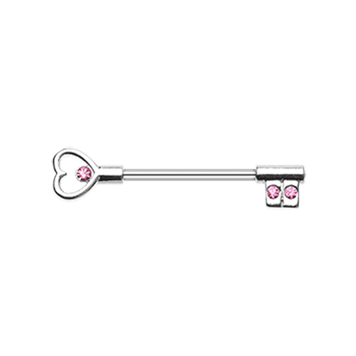 Heart Key Nipple Barbell Ring Nipple Ring Impulse Piercings 14 GA (1.6mm) Pink