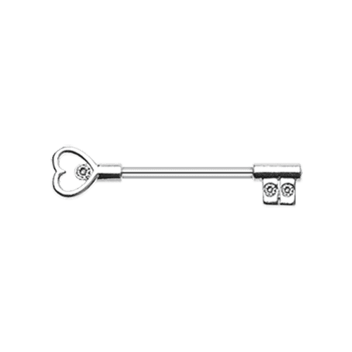 Heart Key Nipple Barbell Ring Nipple Ring Impulse Piercings 14 GA (1.6mm) Clear