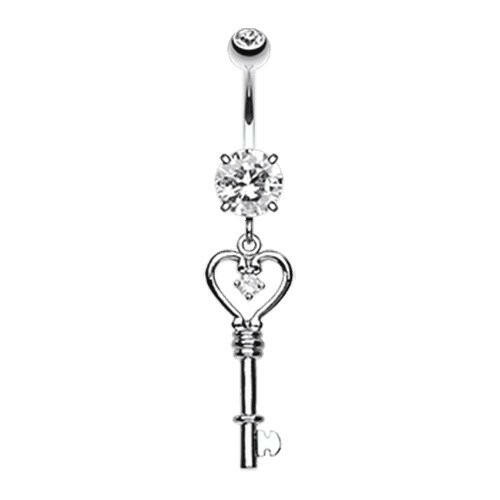 Heart Key Sparkle Cubic Zirconia Belly Button Ring Navel Ring Impulse Piercings Clear