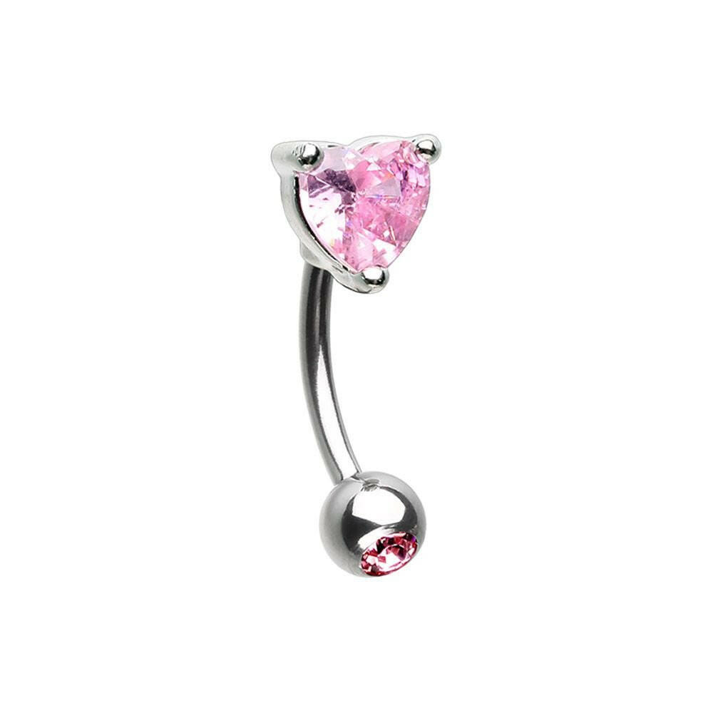 Heart Shape Gem Prong Curved Barbell Eyebrow Ring Curved Barbell Impulse Piercings Pink