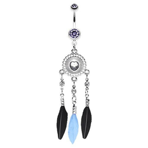 Heart Shield Dream Catcher Belly Button Ring Navel Ring Impulse Piercings Tanzanite