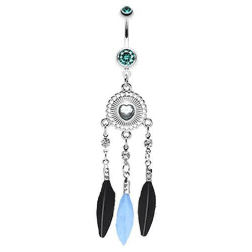 Heart Shield Dream Catcher Belly Button Ring Navel Ring Impulse Piercings Teal