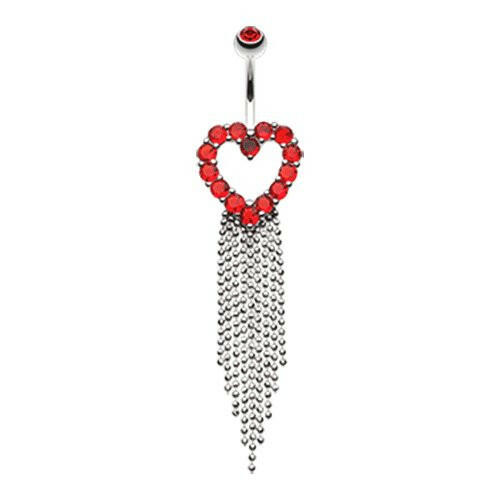 Heart Sparkle Showers Cubic Zirconia Belly Button Ring Navel Ring Impulse Piercings Red