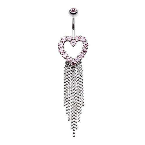 Heart Sparkle Showers Cubic Zirconia Belly Button Ring Navel Ring Impulse Piercings Pink