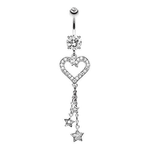 Heart Star Sparkles Cubic Zirconia Belly Button Ring Navel Ring Impulse Piercings Clear