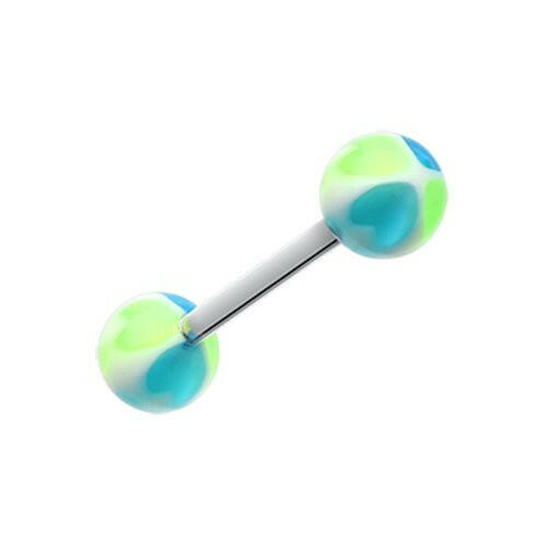 Heart Tetrad Acrylic Top Barbell Tongue Ring Barbell Impulse Piercings Green/Blue