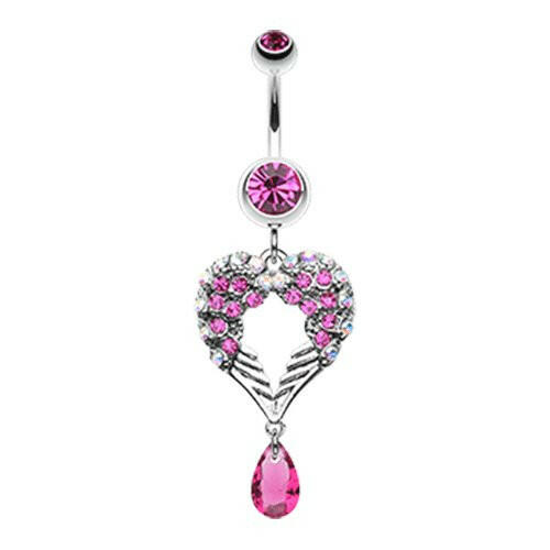 Heart Wings Crystalline Belly Button Ring Navel Ring Impulse Piercings Fuchsia