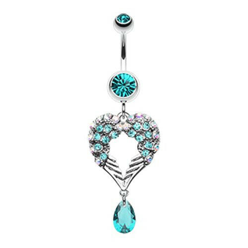 Heart Wings Crystalline Belly Button Ring Navel Ring Impulse Piercings Teal