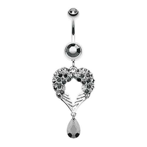 Heart Wings Crystalline Belly Button Ring Navel Ring Impulse Piercings Hematite