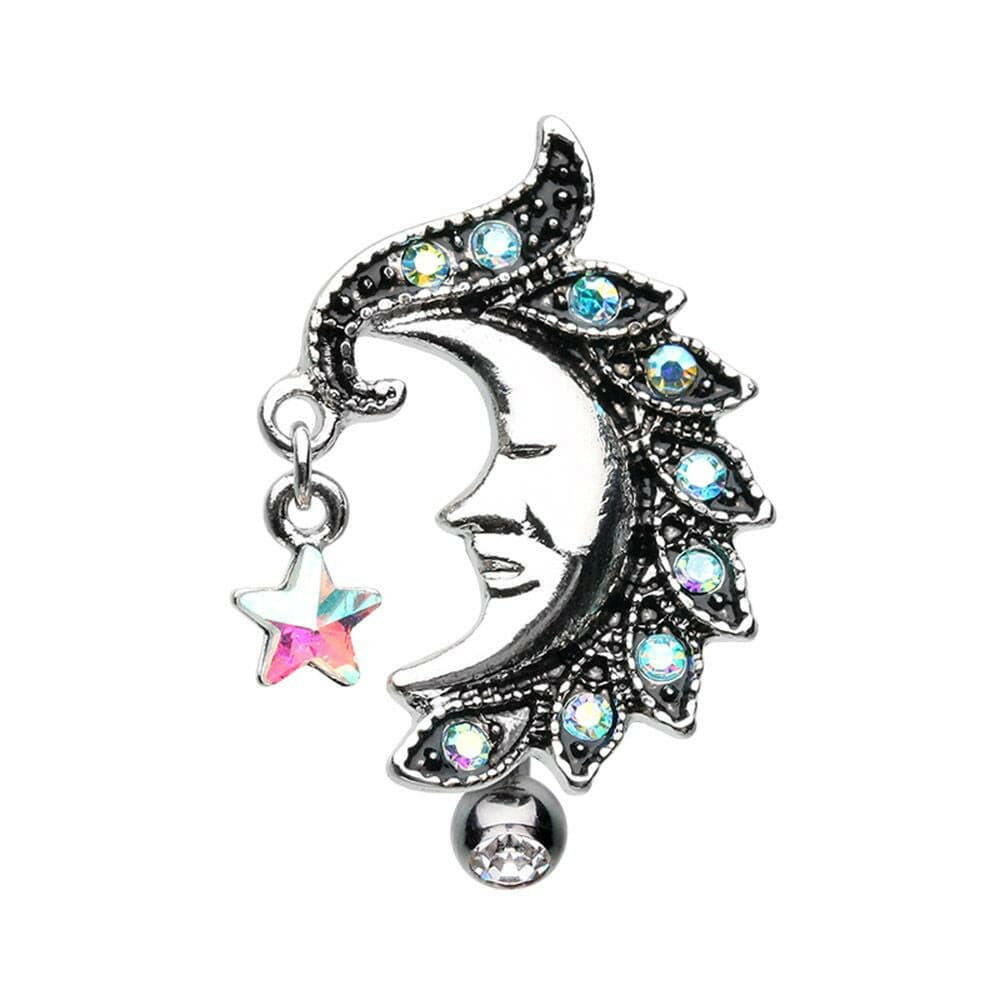 Heavenly Moon Face Reverse Drop Top Belly Button Ring Navel Ring Impulse Piercings