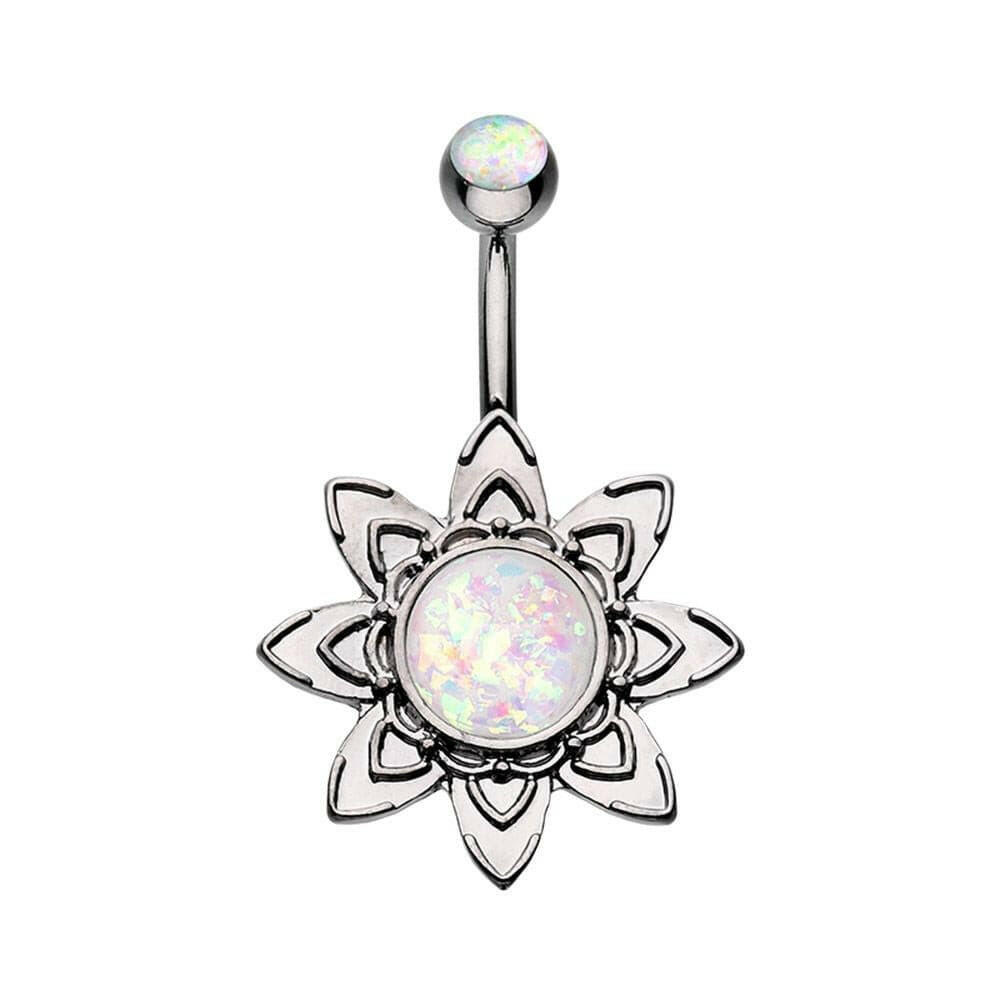 Hematite Blooming Opal Flower Belly Button Ring Navel Ring Impulse Piercings