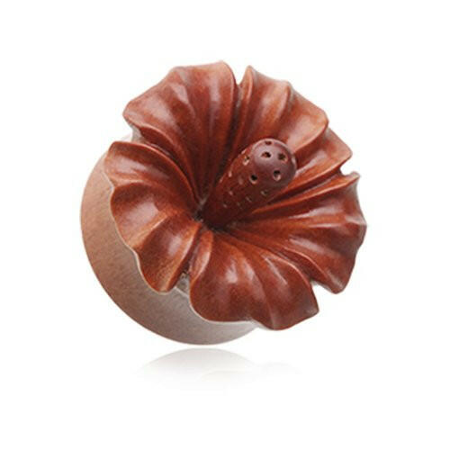 Hibiscus Flower Natural Sawo Wood Ear Gauge Plug Plugs Impulse Piercings 7/16" (11mm)