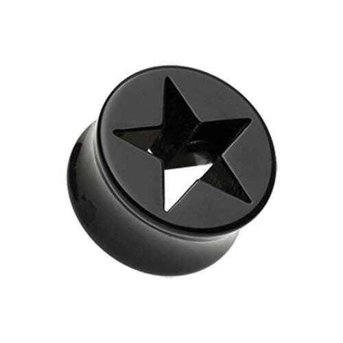 Hollow Star Double Flared Ear Gauge Plug Plugs Impulse Piercings 0 gauge (8mm) Black