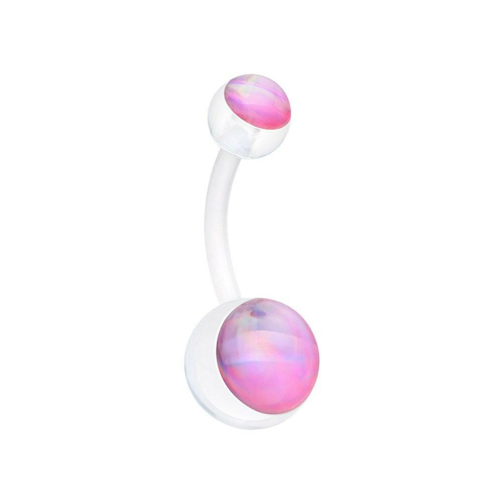 Hologram Bio Flexible Shaft Acrylic Ball Belly Button Ring Navel Ring Impulse Piercings Clear/Pink