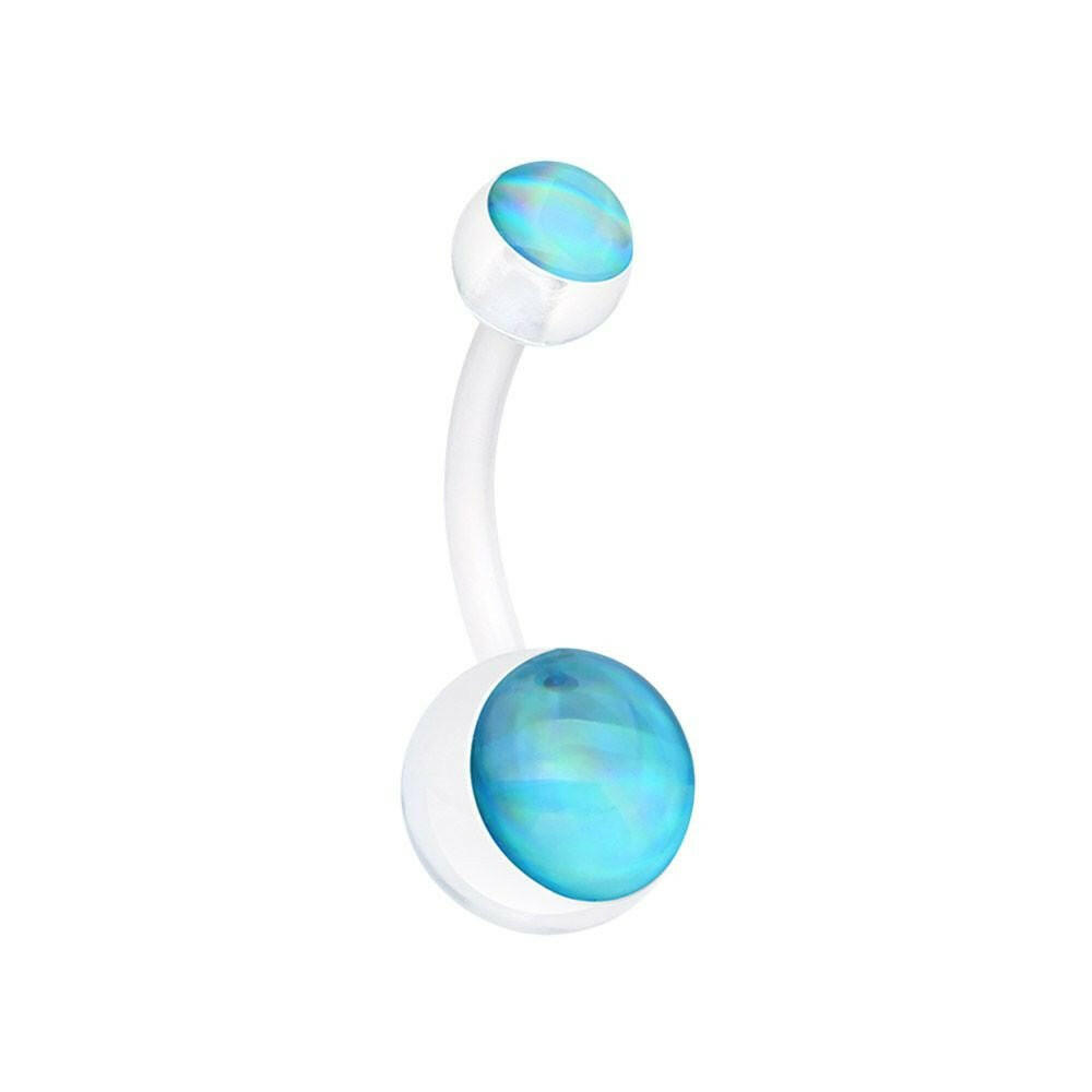 Hologram Bio Flexible Shaft Acrylic Ball Belly Button Ring Navel Ring Impulse Piercings Clear/Light Blue