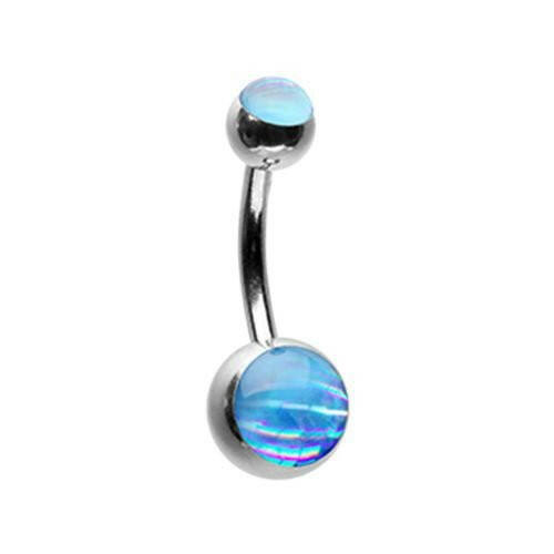 Hologram Sparkle Steel Belly Button Ring Navel Ring Impulse Piercings Light Blue