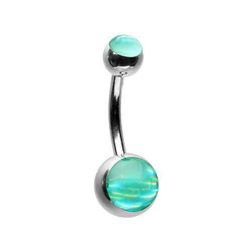 Hologram Sparkle Steel Belly Button Ring Navel Ring Impulse Piercings Light Green